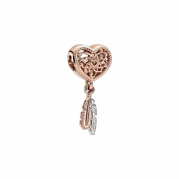 Pandora Charm Moments Offen gearbeitetes Herz & zwei Federn Traumfänger 789068C00
